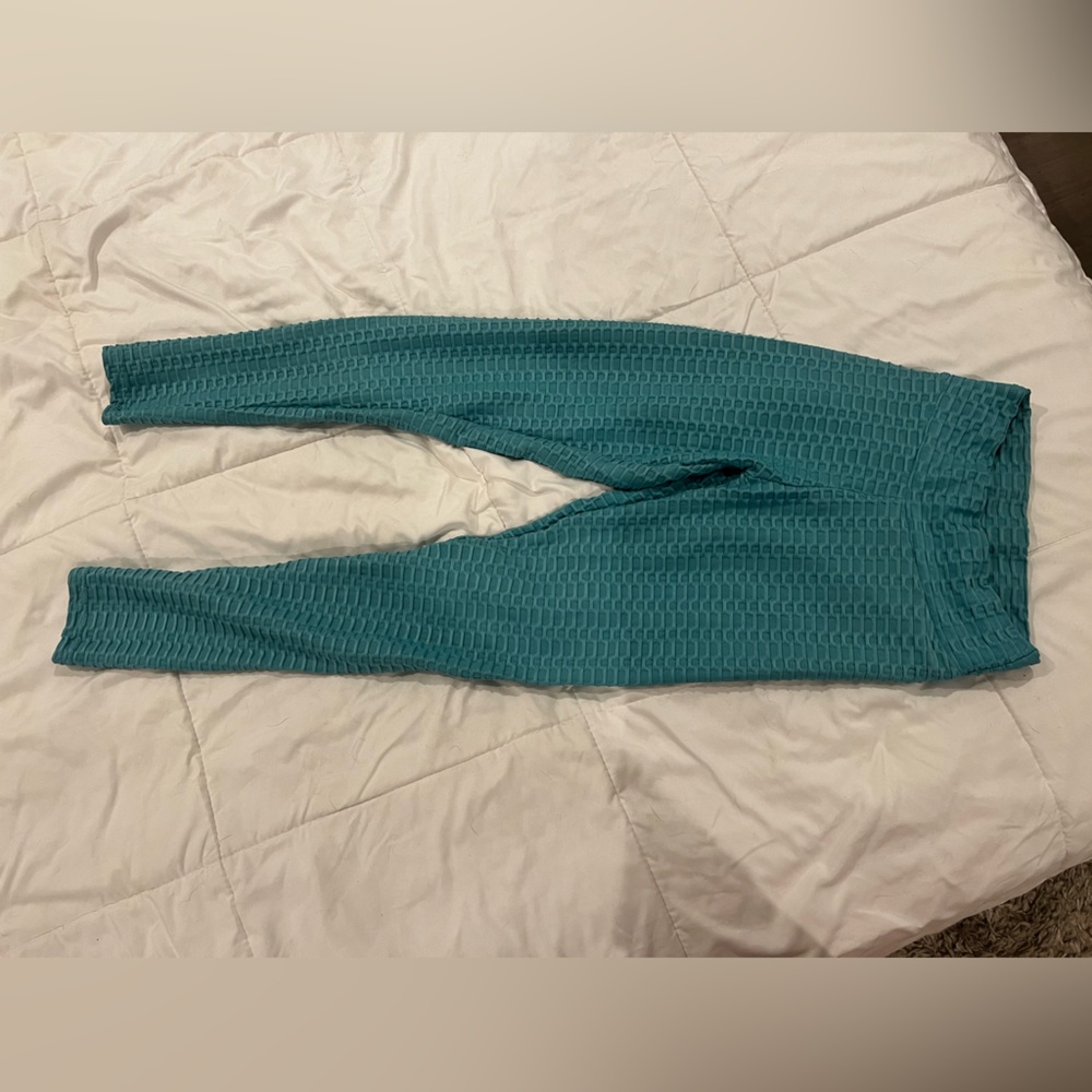 Blue Textured Leggings SMALL
